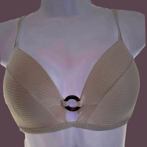 Shade & Shore Cream Ribbed Bikini Top Size 34D - Picture 2 of 6